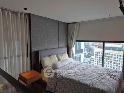 Luxurious bedroom with panoramic city view and modern decor