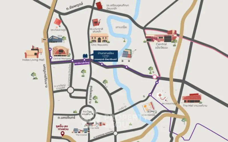 Illustrative map showcasing nearby amenities and landmarks for a real estate property.