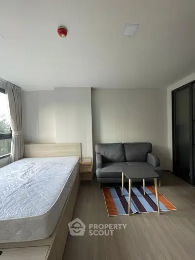 Modern studio apartment with cozy living area and natural light