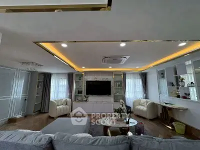 Luxurious living room with modern decor and ambient lighting