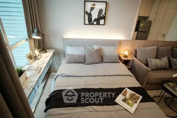 Modern bedroom with stylish decor and cozy ambiance