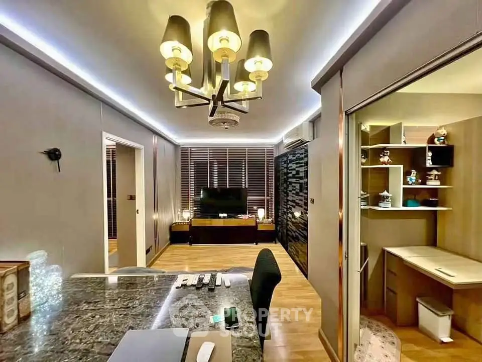 Modern living room with stylish lighting and open layout