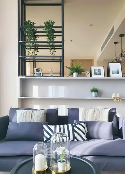 Modern living room with stylish decor and cozy seating area