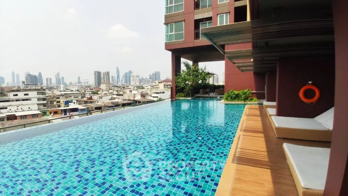 Luxurious rooftop pool with stunning city skyline view