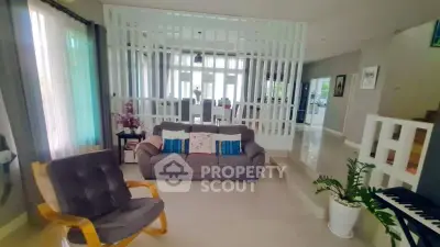 Spacious modern living room with stylish furniture and natural light