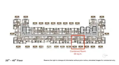 Floor plan layout for 20th to 40th floor with combined room details.