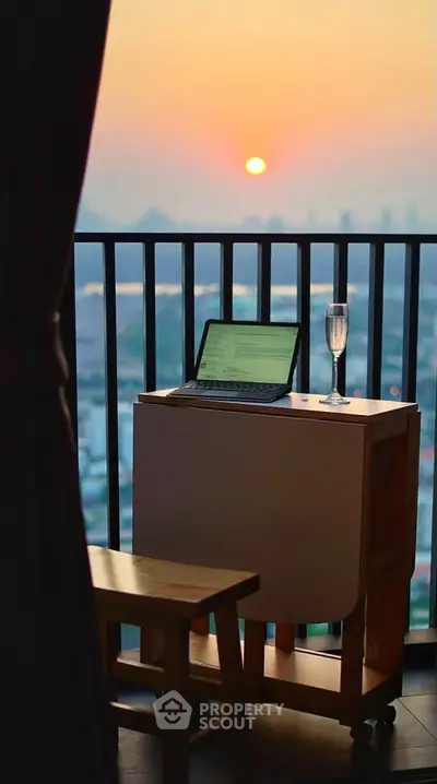 Stunning balcony view with sunset, perfect for relaxation and work-from-home setup.