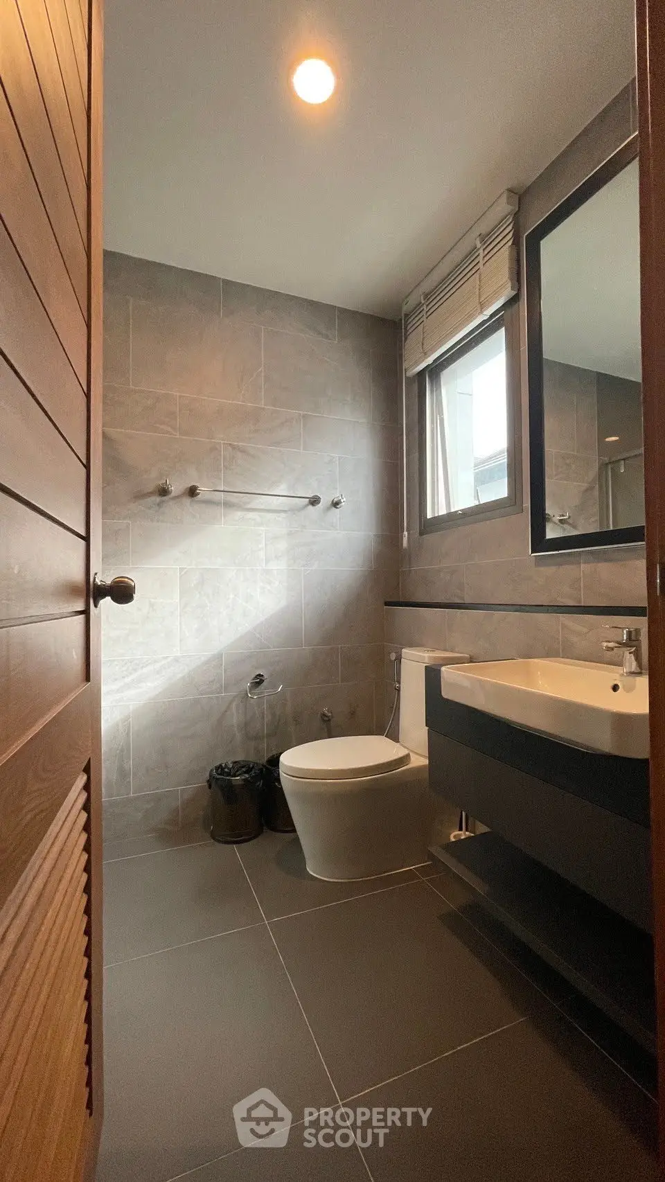 Modern bathroom with sleek fixtures and natural light