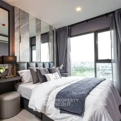 Luxurious modern bedroom with city view and elegant decor