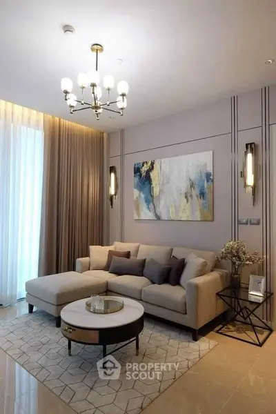 Elegant living room with modern decor and cozy seating area