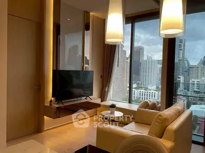 Luxurious living room with stunning city view and modern decor
