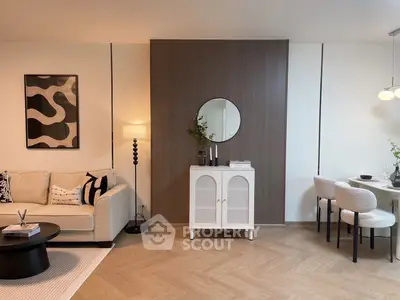 Stylish modern living room with chic decor and elegant dining area