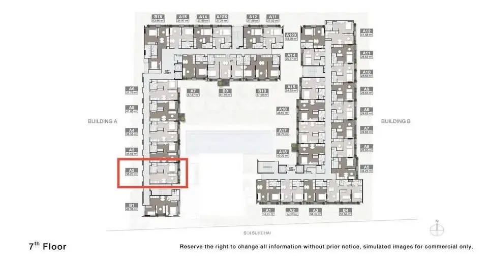 7th floor schematic plan of a residential building with unit layout.