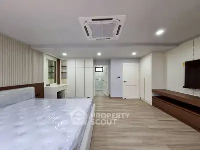 Spacious modern bedroom with built-in storage and sleek design
