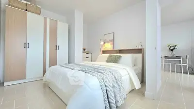 Modern bedroom with stylish decor and cozy ambiance