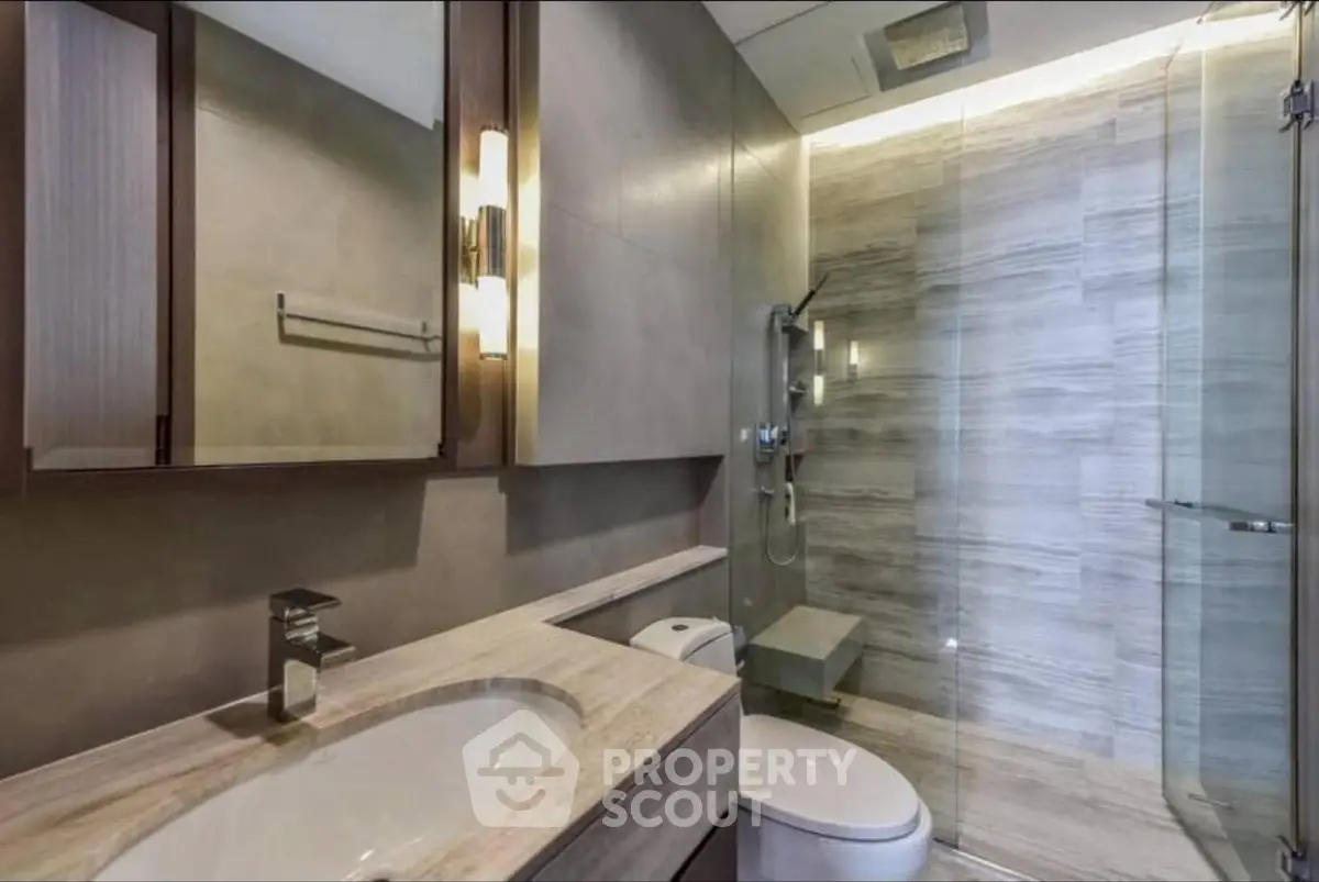 Modern bathroom with sleek design and glass shower enclosure