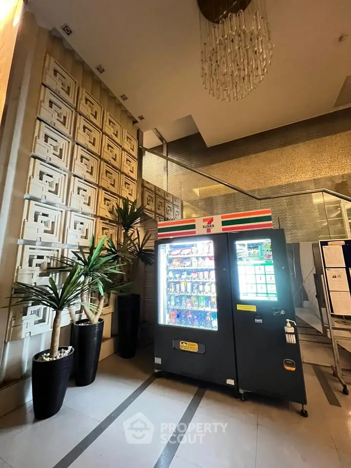 Stylish lobby with modern vending machine and elegant decor