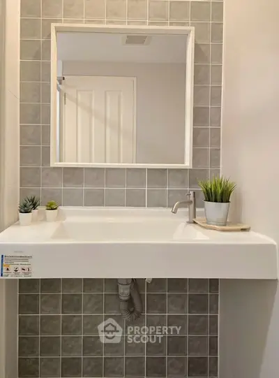 Modern bathroom with sleek sink and stylish decor plants