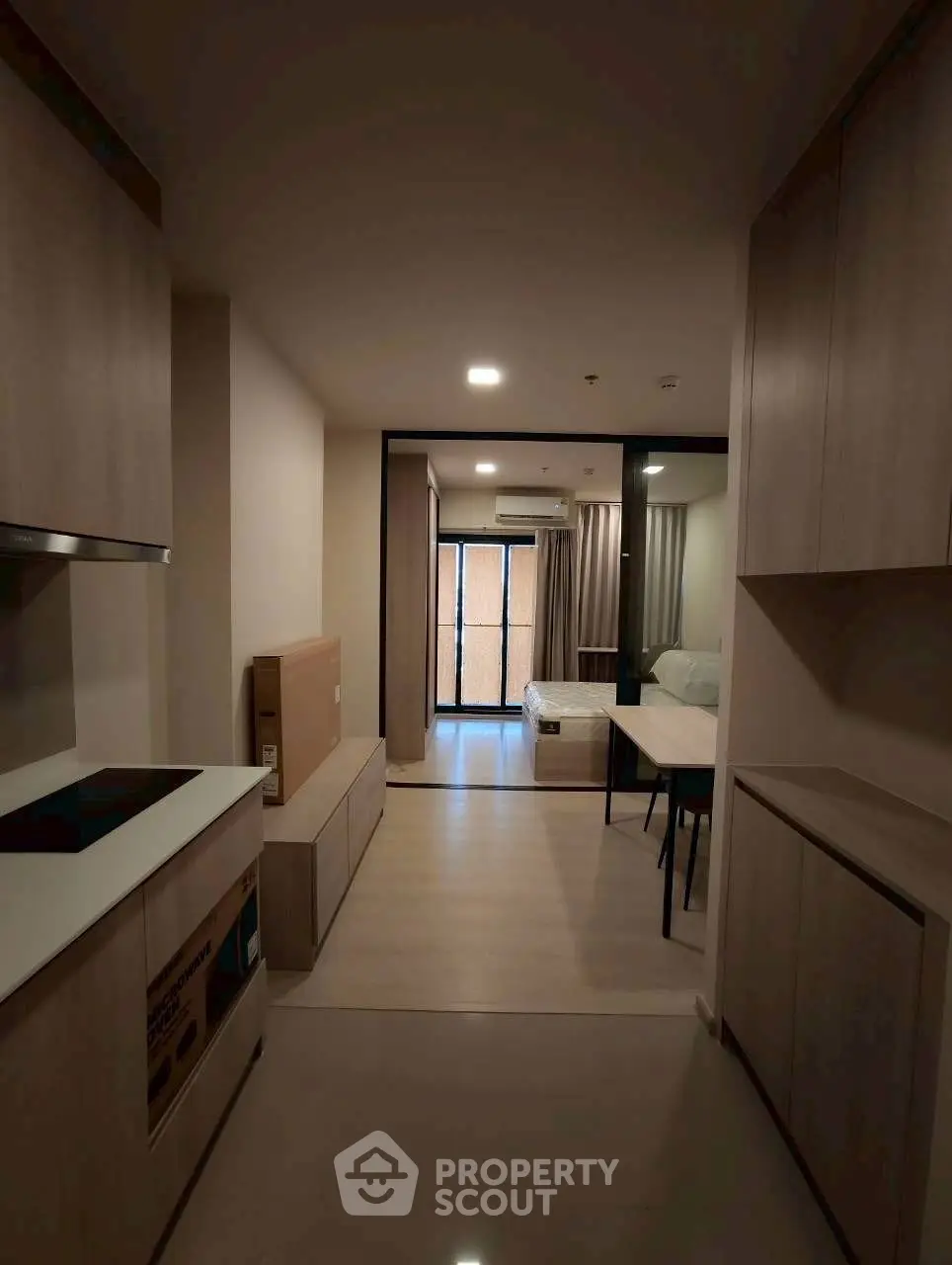 Modern studio apartment with open layout and stylish furnishings