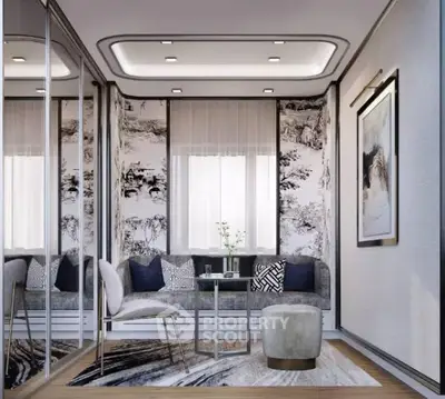 Stylish modern living room with elegant decor and cozy seating area.