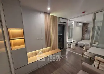 Modern apartment interior with stylish living room and cozy bedroom