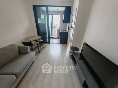 Modern living room with balcony view in a stylish apartment