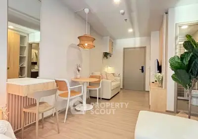 Modern living room with cozy seating and stylish decor