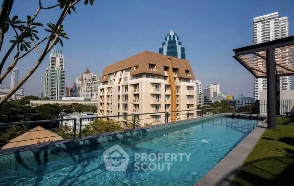 Stunning rooftop pool with city skyline views in a modern urban setting.