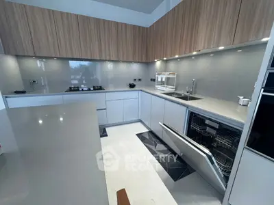 Modern kitchen with sleek cabinetry and built-in dishwasher