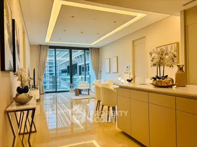 Luxurious modern living room with elegant decor and stunning city view