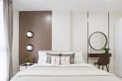 Modern bedroom with stylish decor and cozy ambiance