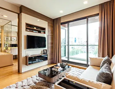 Luxurious modern living room with floor-to-ceiling windows and elegant decor