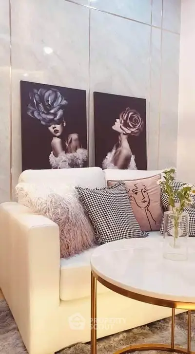 Stylish living room with modern art and cozy decor