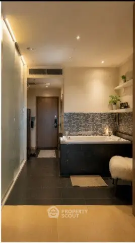 Luxurious bathroom with modern bathtub and elegant decor
