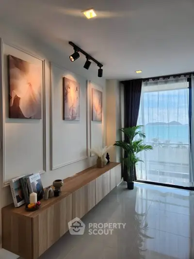 Stylish modern living room with ocean view and elegant decor