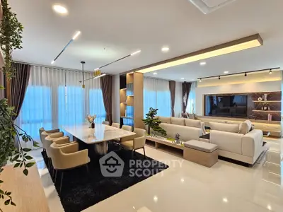 Luxurious modern living room with elegant dining area and stylish decor