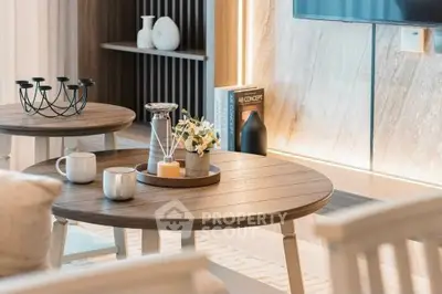 Stylish modern living room with elegant decor and wooden furniture