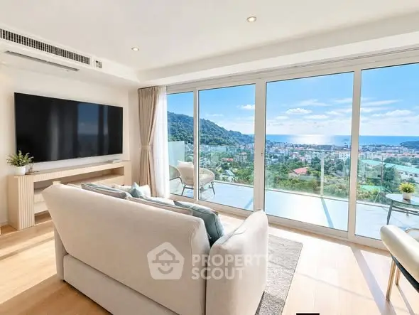 Luxurious living room with panoramic ocean view and modern decor