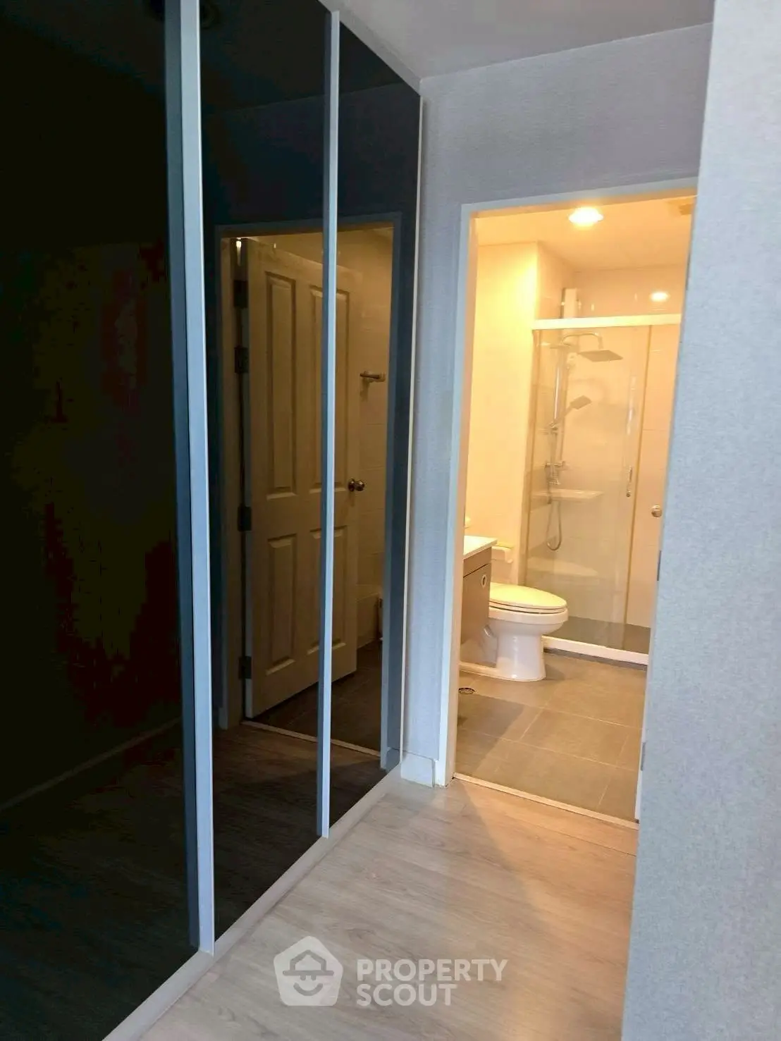 Modern bathroom with glass shower and sleek design