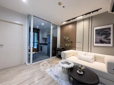 Modern living room with open layout kitchen and stylish decor