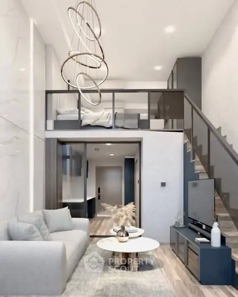 Modern loft apartment with stylish living room and mezzanine bedroom