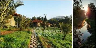 Charming eco-friendly cottages with lush greenery and serene water views, perfect for nature lovers seeking tranquility.
