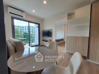 Modern living room with balcony view in a stylish apartment