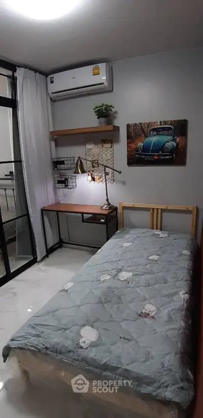 Cozy bedroom with modern decor and natural light