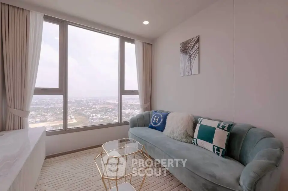 Stylish living room with panoramic city view and elegant decor