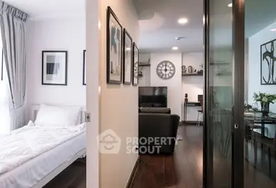 Modern apartment interior with cozy living room and stylish bedroom