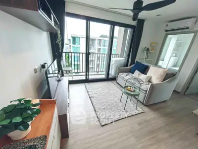 Modern living room with balcony view in stylish apartment