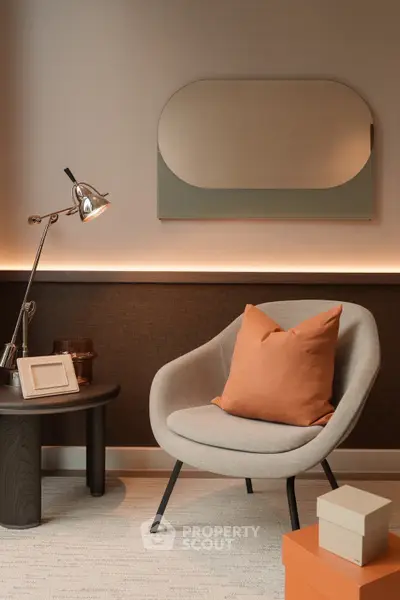 Stylish modern living room with designer chair and elegant decor