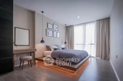 Modern minimalist bedroom with platform bed and elegant decor