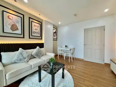 Modern living room with stylish decor and cozy seating area